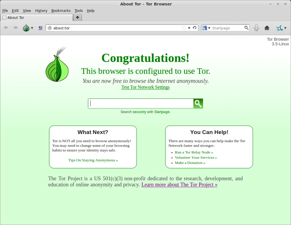 Tor Browser interface